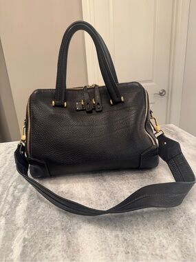 Furla Black Pebbled Leather Satchel with Gold Hardware